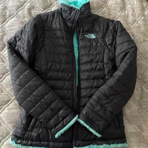 The North Face jacket - black and teal, fleece reversible